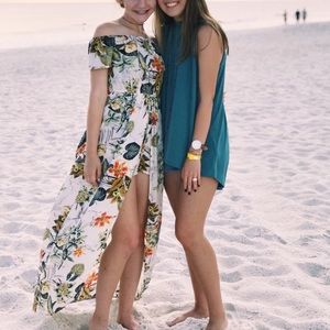 Tropical Off the Shoulder High/Low Romper